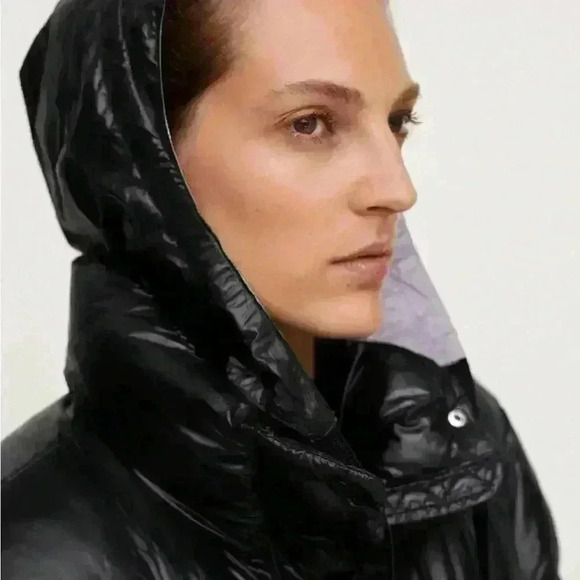 MANGO Quilted Puffer Winter Jacket 'Aspen' Shiny Black size S - Picture 4 of 16